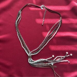 Chico’s leather, crystal beaded Necklace, 30 in, neutral colors